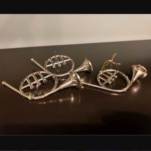 Set of 3 Lightweight Gold Plastic French Horns